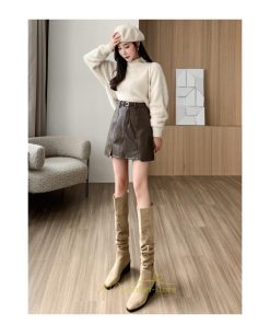 スカート | ミニ秋冬 レザー 無地 レディース 40代 Aライン 30代 20代 50代 着痩せ 通勤 オシャレ カジュアル オフィス OL 着痩せ ベルト付き