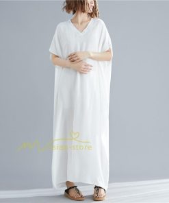 ミディアム | ワンピース マキシワンピース レディース ワンピ ロングワンピース ロングワンピ ロング マキシ 半袖 Vネック 体型カバー 2022夏物 カジュアル 20代30代40代50代