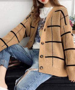 ニット・セーター | ニットカーディガン BIGチェック柄 韓国風