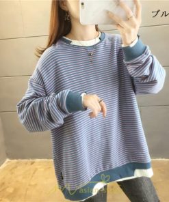 パーカー | 重ね着風トレーナー レディース 長袖 トップス カジュアル スウェット 丸首 プルオーバー ゆったり 抜け感 シンプル 大人 無地 ボーダー柄