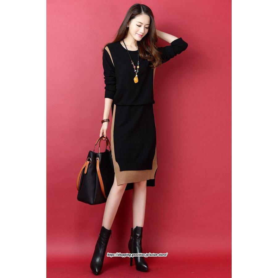 マキシ | ニットワンピース レディース 30代 40代 50代 秋冬 膝丈 切り替え きれいめ 厚手 上品 オシャレ 通勤 着痩せ 体型カバー 長袖 マキシワンピース 大きいサイズ