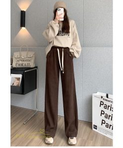 ワイドパンツ | パンツ レディース 秋 冬 新作 カジュアルパンツ 無地 ロングパンツ ポケット コーデュロイパンツ 秋冬コーデ ウエストゴム スウェットパンツ