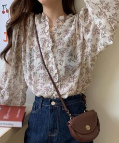 シャツ・ブラウス | 襟フリル シースルー 花柄ブラウス 女性