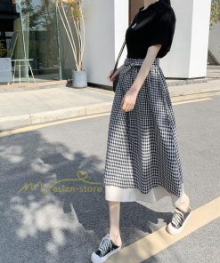 スカート | フレアロングレデイース リネンウエストゴム 綿麻混 マキシマキシ リゾート チェック柄 体型カバー