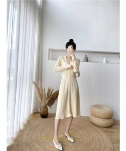 ニットワンピース | レディース ワンピース 冬 長袖 秋冬 ニット 20代 30代 40代 50代 Vネック かわいい おしゃれ 大人可愛い 着痩せ 綺麗