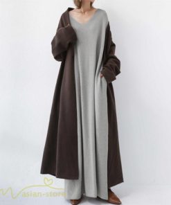 マキシ | ワンピース 長袖 無地 Tシャツワンピース レディース 着痩せ ゆったり マキシワンピ Vネック カジュアル 体型カバー Aラインワンピース 秋 フレア カジュアル