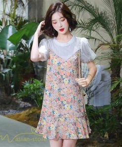 ミディアム | ワンピース レディース 花柄 きれいめ 重ね着風 おしゃれ 上品 夏 新作 ひざ上 ショート丈 カジュアル ミニワンピース 20代 40代 お出かけ 大人 30代 半袖