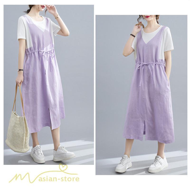 マキシ | ワンピース ロングワンピース レディース 重ね着 半袖ワンピース 切り替え 20代 30代 無地 上品 カジュアル 50代 40代 体型カバー Aラインワンピース 着痩せ