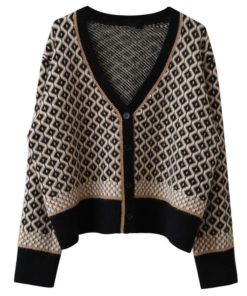 カーディガン | ニットトップス ニット長袖 幾何学柄 配色ダイス柄 羽織り アーガイル柄 春秋冬 ジャガードレディース