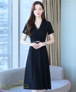 ミディアム | Aラインワンピース ワンピース レディース 着痩せ 無地 半袖 Vネック ひざ丈 ミディアムワンピース カジュアル おしゃれ 30代 20代 上品 大きいサイズ 40代