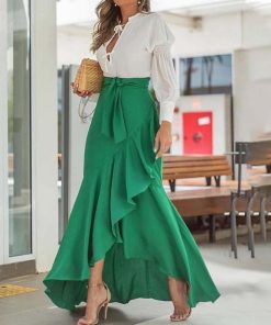 スカート | ロングマーメイドフレアセクシーウエストゴム ハイウエスト 無地 フェミニン ママ パーティー 二次会 ダンス お呼ばれ