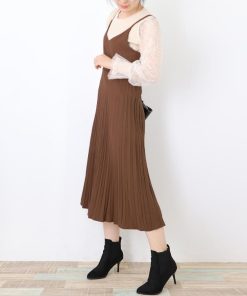 ロングスカート | ロングワンピース シンプル 無地 重ね着 フェミニン フレアキャミワンピ 着やせ レディース キャミソールワンピース プリーツ