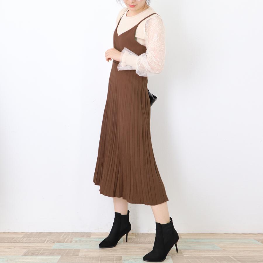 ロングスカート | ロングワンピース シンプル 無地 重ね着 フェミニン フレアキャミワンピ 着やせ レディース キャミソールワンピース プリーツ