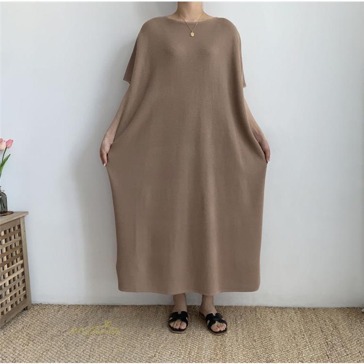 マキシ | ワンピース 夏 春 レディース 半袖 カジュアル 30代 20代 ロング かわいい 無地 5分袖 ゆるシルエット 体型カバー ビッグシルエット カジュアル