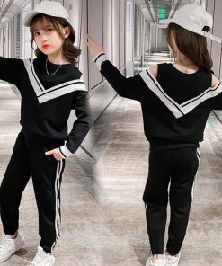 （子供）その他 | Tシャツ 長袖 肩開き おしゃれ 洋服 長ズボン オフショルダー 運動着 可愛い 女の子 子供服 セットアップ ジュニア キッズ?