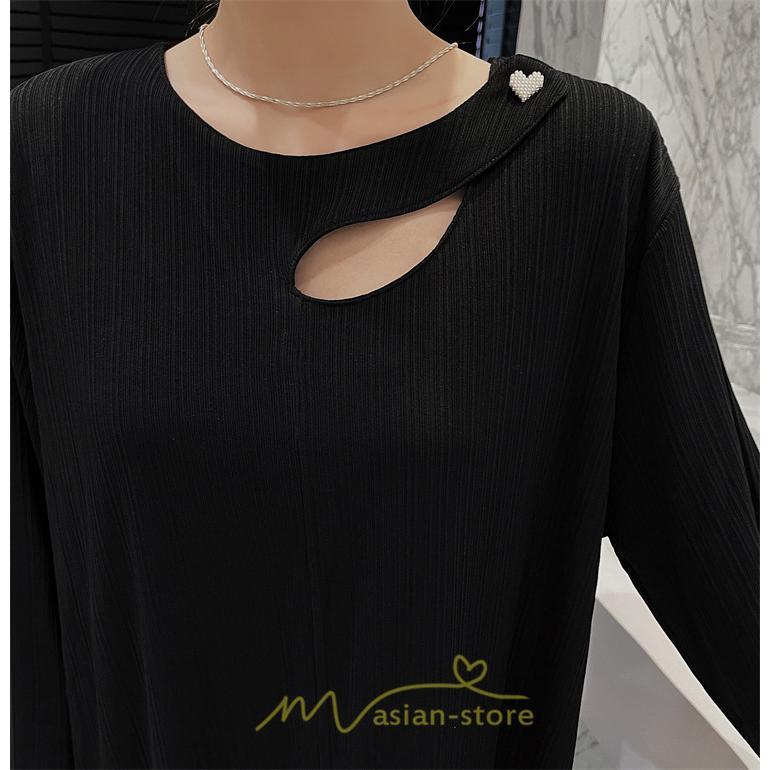 マキシ | 秋ワンピース 黒ワンピース ロングワンピース 秋物 レディース ワンピース 長袖ワンピース 30代40代 裾スリット 着痩せ 秋服 大人 通学通勤 無地 大きいサイズ