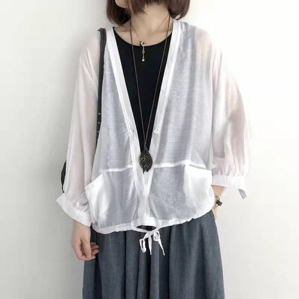 カーディガン | レディース UVカットー 初秋 秋新作 コーデ 冷え防止 羽織 ボタン Vネック 無地 長袖 7色 フリーサイズ かわいい 春 夏 秋 透け感 体型カバー