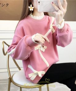 パーカー | トレーナー レディース プルオーバー クルーネック 長袖 レース トップス Tシャツ スウェット ゆったり 蝶結び カジュアル 20代30代40代50代