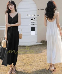 マキシ | ワンピース レディース キャミワンピ フレア リラックス Vネック 韓国ファッション カジュアル お出かけ 通勤通学 着痩せ 20代30代40代 夏物 無地人気 激売れ