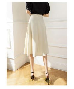 スカート | 無地 膝下 ひざ下 黒 緑 ベージュ ハイウエスト レディース Aライン 着痩せ 脚長効果 通勤 就活 日常 上品 OL エレガント オフィス ビジネス