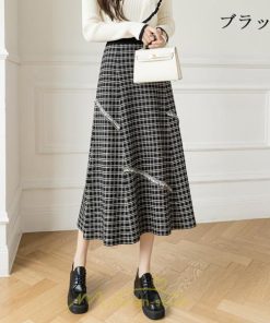 スカート | ロングチェック柄 ニット きれいめ レディース ロング丈 女子会 デート 20代 30代 40代 50代 秋 あったか お出かけ 冬 フレア 高見え 細見え