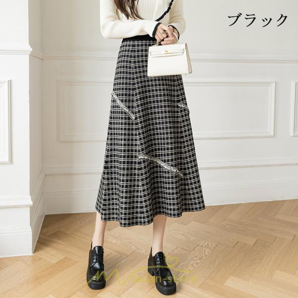 スカート | ロングチェック柄 ニット きれいめ レディース ロング丈 女子会 デート 20代 30代 40代 50代 秋 あったか お出かけ 冬 フレア 高見え 細見え