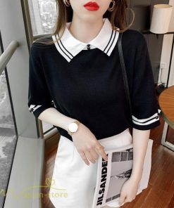tシャツ・カットソー | レディース トップス Tシャツ 着痩せ ニット きれいめ 女性着 ポロ 着回し 学院風 5分袖 可愛い 配色切替 上品 サマー風 20代 アウトドア 夏コーデ 新作 人気