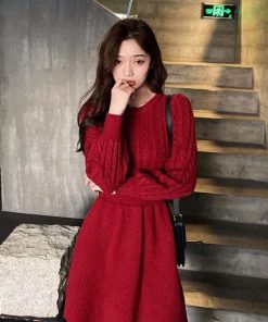 ワンピース | ケーブル編みニットミニ韓国風