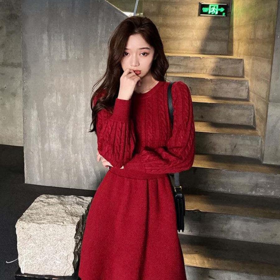 ワンピース | ケーブル編みニットミニ韓国風