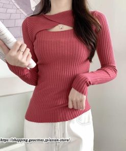 ニット・セーター | カットソー ニット レディース リブニット 長袖 秋冬 春 トップス スリム ストレッチ インナー 無地 通学通勤 プルオーバー 長袖カットソー 長袖ニット 着痩せ