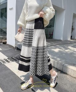 スカート | ロング 秋冬 黒 グレー カーキ プリーツレディース Aライン ニット ウエストゴム あったか おしゃれ 着痩せ 人気 小柄 新着 高見え