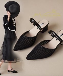 サンダル ミュール | チャンキーヒール サンダル レディース ミュール 2way パンプス 靴 春夏 疲れにくい 美脚 ミュールパンプスサンダル ポインテッドトゥ かかとなしパンプス