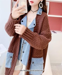 コート・ジャケット | ジャケット レディース 長袖 トップス ニット ニットカーディガン 切り替え デニム アウター 配色 デザイン おしゃれ 冬 カジュアル 2022 秋 カーディガン