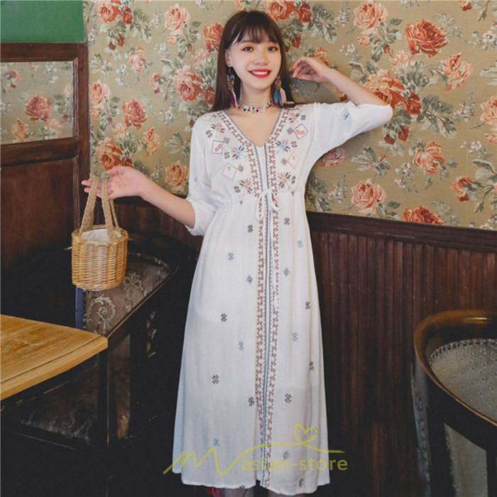 マキシ | ワンピース 膝下 カジュアル 上品 きれいめ 通勤 レディース 七分袖 体型カバー インスタ映え 撮影 個性的 クラシック 大人可愛い 高級感 普段使い 海外旅行