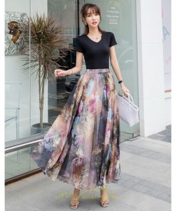 スカート | / レディース ボトムス ロンスカ ロング マキシ丈 フレアウエストゴム 花柄 涼しい ゆったり 花柄 シフォン カラバリ豊富 プリント 夏