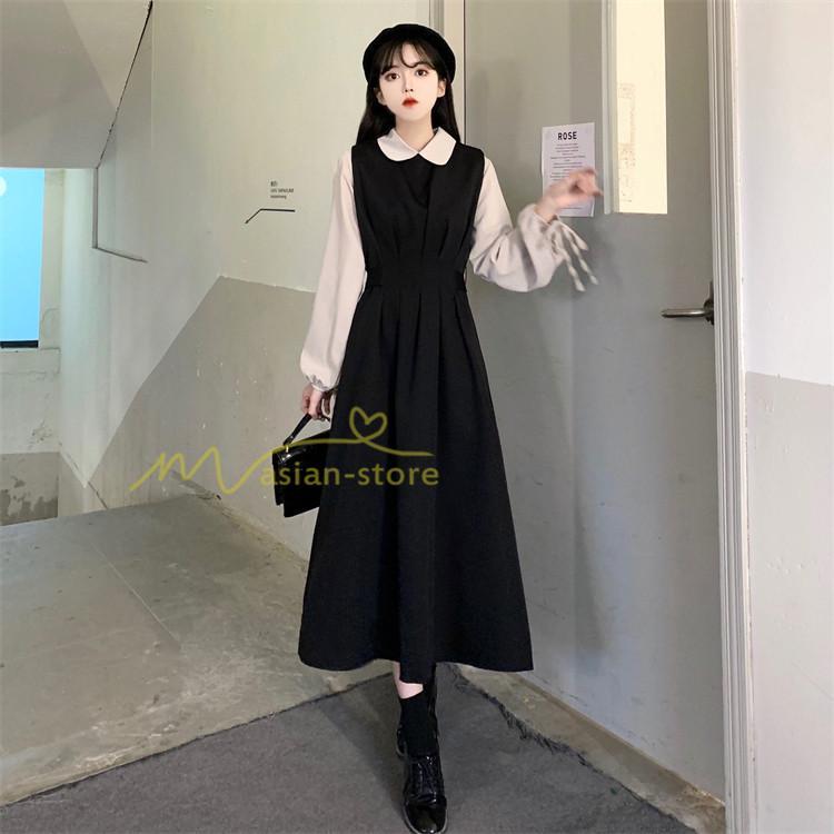 マキシ | ドッキングワンピース レイヤード風ワンピース ロングワンピース Aラインワンピース フェイク 切り替え 秋 レディース 30代40代50代 長袖ワンピ ワンピ