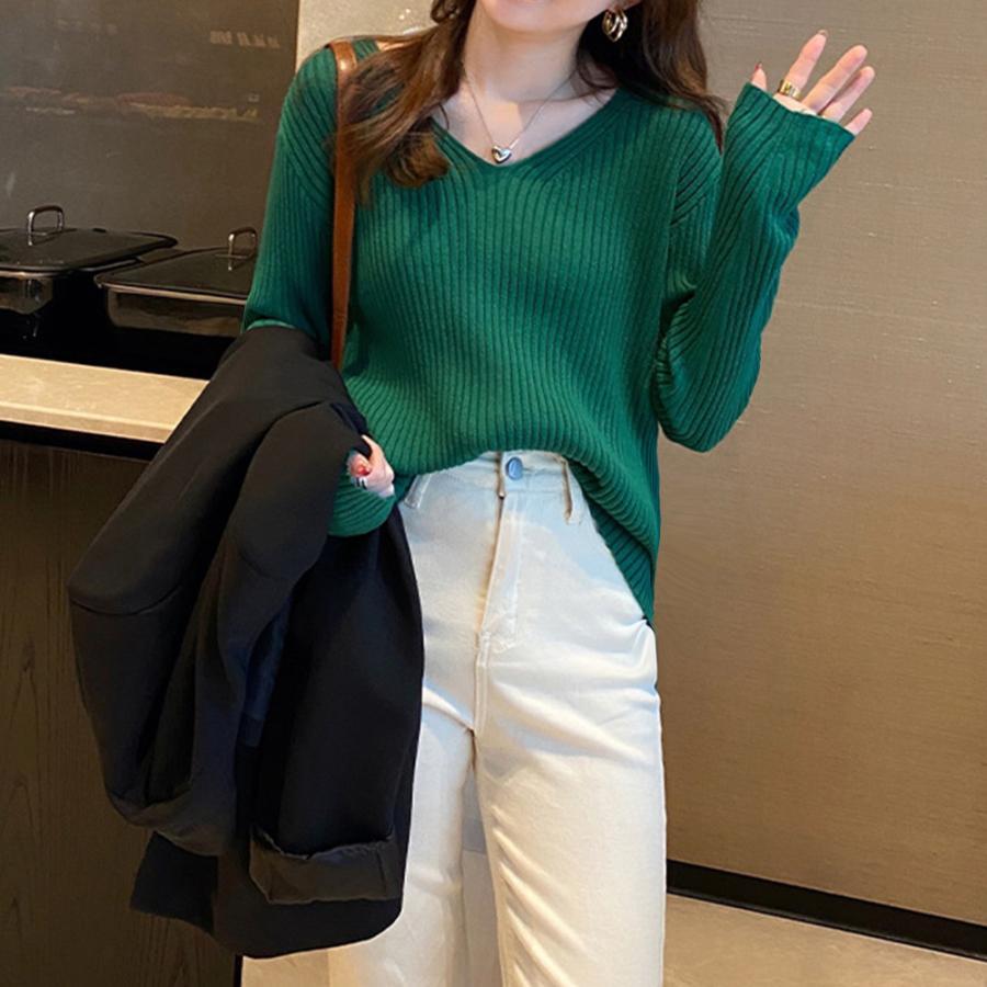 ニット・セーター | リブニットトップス レディースニットソー