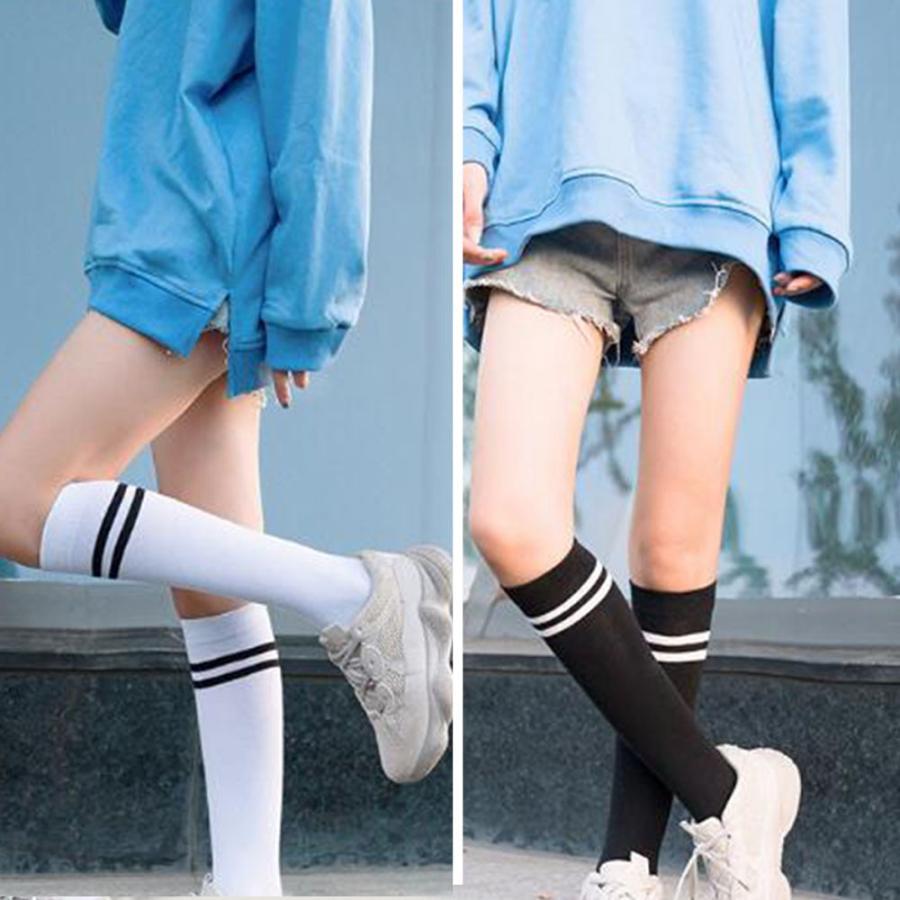 ストール | レディース 2本ライン 通学 ボーダー 靴下 無地 ロングソックス 靴下 綿 ハイソックス