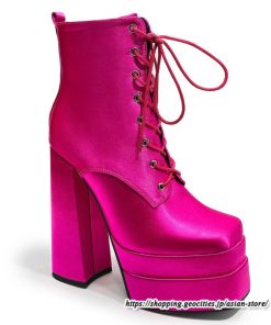 ショートブーツ | 大きいサイズ26.5cm レディース 厚底ブーツ 上品 ブーツ 秋冬 春 チャンキーヒール ハイヒール 太ヒール レースアップ コス スクエアトゥ