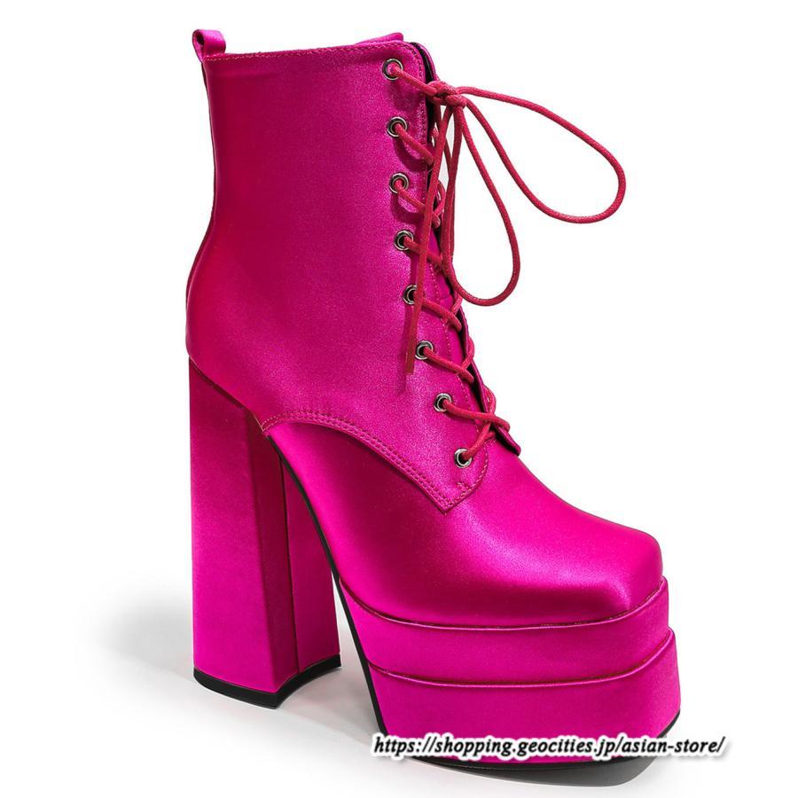 ショートブーツ | 大きいサイズ26.5cm レディース 厚底ブーツ 上品 ブーツ 秋冬 春 チャンキーヒール ハイヒール 太ヒール レースアップ コス スクエアトゥ