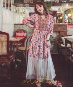 マキシ | 夏秋ワンピース チュール レディース マキシワンピース ロングワンピース パーティー 二次会 痩せて見える 七分袖 Vネック ピンク ハイウエスト 鎖骨 黒