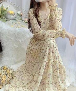 ワンピース | ウエストシャーリング花柄ロングワンピース