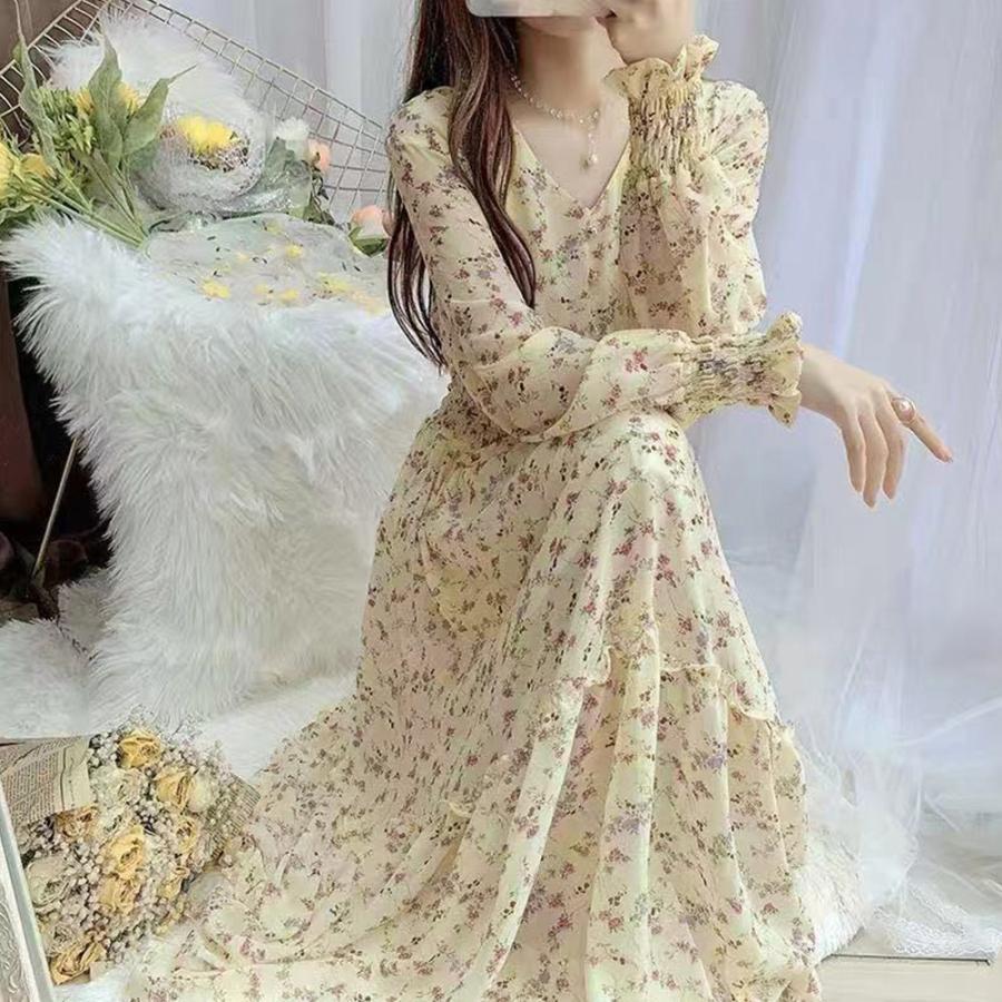 ワンピース | ウエストシャーリング花柄ロングワンピース