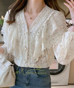 シャツ・ブラウス | ブラウス レディース きれいめ 40代 春秋 オシャレ 長袖 ブラウス レーストップス 夏物 Vネック 20代30代 着痩せ 通勤通学 着回し カジュアル 韓国ファッション