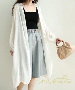 カーディガン | レディース ロングライトアウター 無地 羽織り UV対策 日焼け パフスリーブ 可愛い 20代30代 女の子 夏服 透け感 冷感