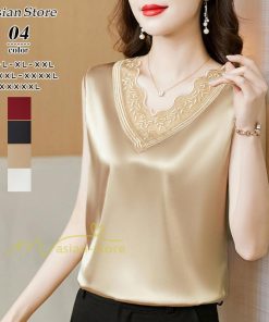 キャミソール タンクトップ | レディース トップス タンクトップ ノースリーブ 無地 『襟元レースデザインタンク』 Ｖネック Ｖネックタンク 20代30代40代50代 快適 アウター 着痩せ インナー