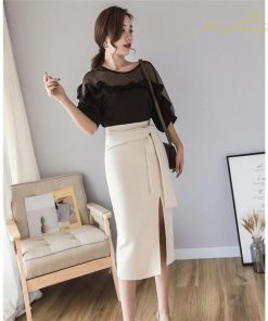 スカート | 夏 膝丈 セクシースリット タイト無地 大人 リボン 可愛い オフィス 30代40代50代 夏服 サマースカート しっかり