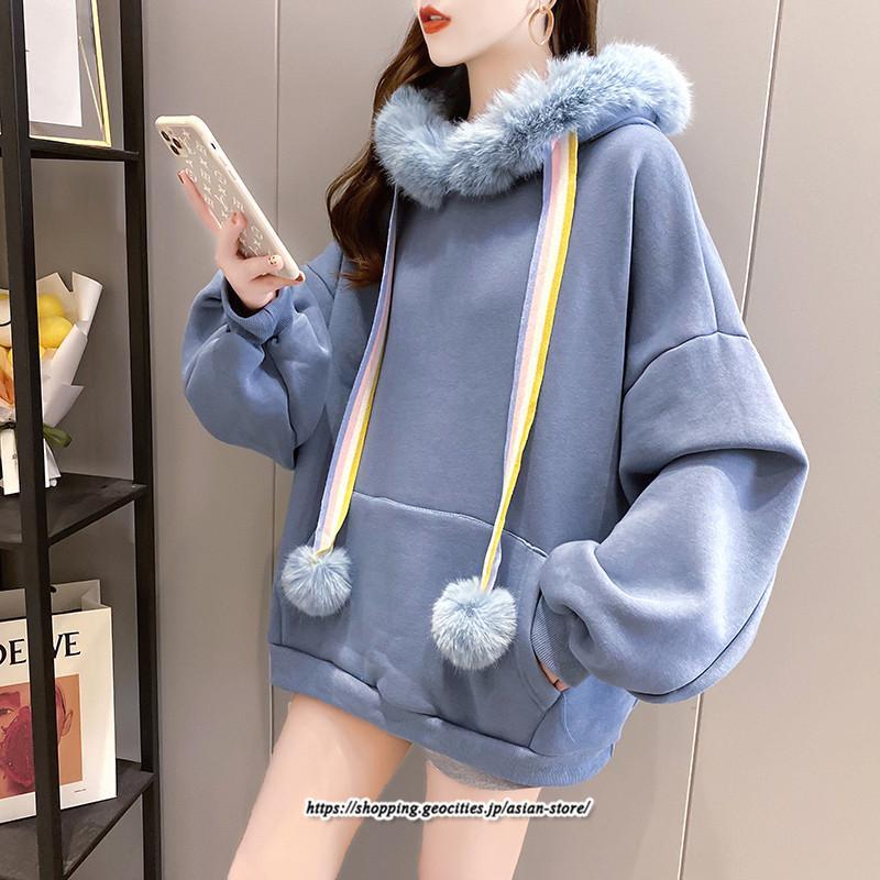 パーカー | レディース 裏ボア 裏起毛 防寒 フード付き スウェット トップス 秋 冬 あったか ゆったり 韓国風 カジュアル 体型カバー 暖かい 安い
