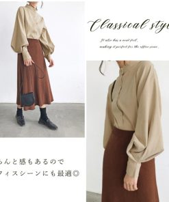 シャツ・ブラウス | フォーマル バルーン袖 スタンドカラー 無地 長袖チュニックシャツ おしゃれ 着やせ ハンドカラー レディース ブラウス トップス