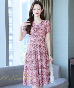 ミディアム | ワンピース レディース Aライン カジュアル Vネック サマー 半袖 ひざ丈 ミディアムワンピース 大きいサイズ 上品 花柄 着痩せ サマーワンピース 夏服